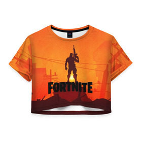 Женская футболка Cropp-top с принтом Fortnite Sunset , 100% полиэстер | круглая горловина, длина футболки до линии талии, рукава с отворотами | 1 | battle | cs go | fortnite | game | gamer | howl | llama | new | битва | воин | вой | война | дракон | закат | игра | королевская | лама | лого | надпись | новинка | оружие | предводитель | роял | симулятор | строительство | фо