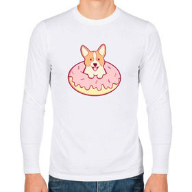 Мужской лонгслив хлопок с принтом Корги Пончик , 100% хлопок |  | Тематика изображения на принте: dog | donut | kawaii | вкусняшка | выпечка | еда | лапочка | милый | мимими | пес | песик | сладкий | собака | щенок