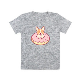 Детская футболка хлопок с принтом Корги Пончик , 100% хлопок | круглый вырез горловины, полуприлегающий силуэт, длина до линии бедер | dog | donut | kawaii | вкусняшка | выпечка | еда | лапочка | милый | мимими | пес | песик | сладкий | собака | щенок