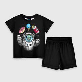 Детский костюм с шортами 3D с принтом Гомер в космосе ,  |  | bart | homer | lisa | simpsons | space | барт | гомер | космос | пончик | симпсоны