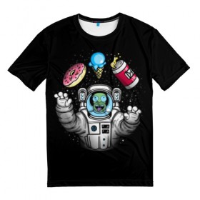 Мужская футболка 3D с принтом Гомер в космосе , 100% полиэфир | прямой крой, круглый вырез горловины, длина до линии бедер | bart | homer | lisa | simpsons | space | барт | гомер | космос | пончик | симпсоны