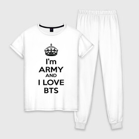 Женская пижама хлопок с принтом BTS & Keep Caalm , 100% хлопок | брюки и футболка прямого кроя, без карманов, на брюках мягкая резинка на поясе и по низу штанин | army | bad | boy | bts | btsarmy | calm | exo | jhope | jimin | jin | jungkook | k pop | keep | keep calm | kpop | mon | monster | rap | suga | wings | бтс | кип калм | кпоп | поп