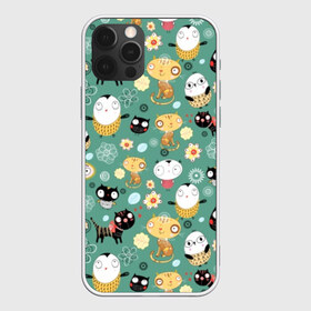 Чехол для iPhone 12 Pro Max с принтом Совы и котики , Силикон |  | детский | животные | кот | котенок | котики | кошки | малыши | милые | пингвин | ромашки | совенок | совы | узоры | цветочки
