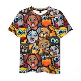 Мужская футболка 3D с принтом Веселые собаки , 100% полиэфир | прямой крой, круглый вырез горловины, длина до линии бедер | бульдог | голубые глаза | доберман | животные | жирафы | котики | милые | олени | разноцветные | собаки | хаски | яркие