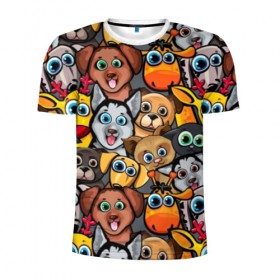 Мужская футболка 3D спортивная с принтом Веселые собаки , 100% полиэстер с улучшенными характеристиками | приталенный силуэт, круглая горловина, широкие плечи, сужается к линии бедра | Тематика изображения на принте: бульдог | голубые глаза | доберман | животные | жирафы | котики | милые | олени | разноцветные | собаки | хаски | яркие