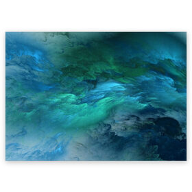 Поздравительная открытка с принтом Изумрудные Облака , 100% бумага | плотность бумаги 280 г/м2, матовая, на обратной стороне линовка и место для марки
 | abstraction | абстракция | голубые | живопись | искусство | космос | краска | краски | облако | пар | природа | смешение красок | созвездие | стихия | туман | туманность
