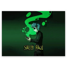 Поздравительная открытка с принтом Sally Face , 100% бумага | плотность бумаги 280 г/м2, матовая, на обратной стороне линовка и место для марки
 | Тематика изображения на принте: sally face | игра | компьютерная игра | лицо | маска | протез | салли фейс | школа | шрамы