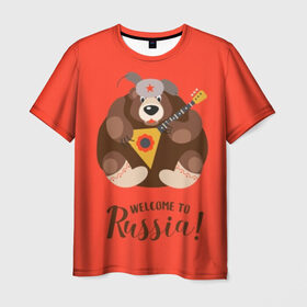 Мужская футболка 3D с принтом Welcome to Russia , 100% полиэфир | прямой крой, круглый вырез горловины, длина до линии бедер | animal | balalaika | bear | great | hat | musical | play | power | predator | russia | russian | star | welcome | wild | балалайка | валенки | великая | д | дикий | добро | животное | звезда | играет | инструмент | медведь | музыкальный | надпись | пожало