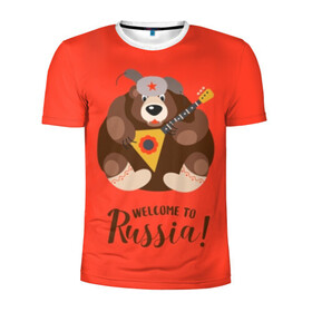 Мужская футболка 3D спортивная с принтом Welcome to Russia  , 100% полиэстер с улучшенными характеристиками | приталенный силуэт, круглая горловина, широкие плечи, сужается к линии бедра | Тематика изображения на принте: animal | balalaika | bear | great | hat | musical | play | power | predator | russia | russian | star | welcome | wild | балалайка | валенки | великая | д | дикий | добро | животное | звезда | играет | инструмент | медведь | музыкальный | надпись | пожало