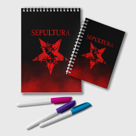 Блокнот с принтом Sepultura , 100% бумага | 48 листов, плотность листов — 60 г/м2, плотность картонной обложки — 250 г/м2. Листы скреплены удобной пружинной спиралью. Цвет линий — светло-серый
 | Тематика изображения на принте: sepultura | грув метал | группы | дэт метал | метал | музыка | рок | трэш метал