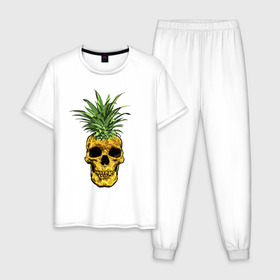 Мужская пижама хлопок с принтом Ананас , 100% хлопок | брюки и футболка прямого кроя, без карманов, на брюках мягкая резинка на поясе и по низу штанин
 | Тематика изображения на принте: cool | creative | design | fruit | green | hype | new york | pineapple | skull | summer | supreme | vanguard | vegan | авангард | ананас | дизайн | зеленый | креатив | круто | лето | фрукт | хайп | череп
