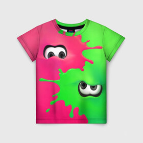 Детская футболка 3D с принтом Splatoon 2 , 100% гипоаллергенный полиэфир | прямой крой, круглый вырез горловины, длина до линии бедер, чуть спущенное плечо, ткань немного тянется | booble gum | game | green | nintendo | pink | shooter | splatoon | switch | twitch | битва | брызги | глаза | головоногие | детям | драка | зеленый | игра | краска | краски | нинтендо | оружие | от третьего лица | розовый | стрелялки | шутер