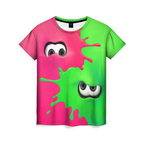 Женская футболка 3D с принтом Splatoon 2 , 100% полиэфир ( синтетическое хлопкоподобное полотно) | прямой крой, круглый вырез горловины, длина до линии бедер | booble gum | game | green | nintendo | pink | shooter | splatoon | switch | twitch | битва | брызги | глаза | головоногие | детям | драка | зеленый | игра | краска | краски | нинтендо | оружие | от третьего лица | розовый | стрелялки | шутер