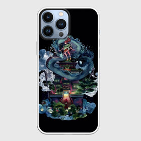 Чехол для iPhone 13 Pro Max с принтом Тихиро и Хаку в полете над замком ,  |  | аниме | безликий | сэн и таинственное исчезновение тихиро | унесённые призраками | хаку | хаяо миядзаки