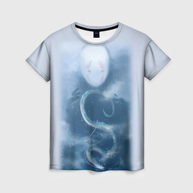 Женская футболка 3D с принтом Унесённые призраками , 100% полиэфир ( синтетическое хлопкоподобное полотно) | прямой крой, круглый вырез горловины, длина до линии бедер | аниме | безликий | сэн и таинственное исчезновение тихиро | унесённые призраками | хаку | хаяо миядзаки