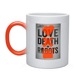 Кружка хамелеон с принтом LOVE DEATH + ROBOTS , керамика | меняет цвет при нагревании, емкость 330 мл | death | love death + robots | netflix | robots | любовь | нетфликс | роботы | сериал