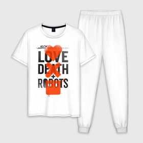 Мужская пижама хлопок с принтом LOVE DEATH + ROBOTS , 100% хлопок | брюки и футболка прямого кроя, без карманов, на брюках мягкая резинка на поясе и по низу штанин
 | death | love death + robots | netflix | robots | любовь | нетфликс | роботы | сериал