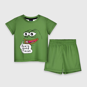 Детский костюм с шортами 3D с принтом Feels Good Man ,  |  | Тематика изображения на принте: pepe | pepe frog | зеленая лягушка | лягушка | пепе