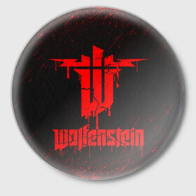 Значок с принтом Wolfenstein ,  металл | круглая форма, металлическая застежка в виде булавки | castle wolfenstein | game | machinegames | wolfenstein | волчий камень | вольфенштейн | игра