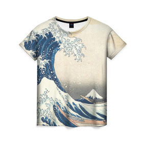 Женская футболка 3D с принтом Большая волна в Канагаве , 100% полиэфир ( синтетическое хлопкоподобное полотно) | прямой крой, круглый вырез горловины, длина до линии бедер | арт | большая волна | в канагаве | гравюра | искусство | канагава | кацусики хокусай | япония