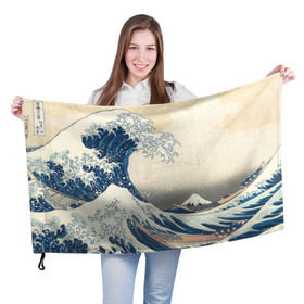 Флаг 3D с принтом Большая волна в Канагаве , 100% полиэстер | плотность ткани — 95 г/м2, размер — 67 х 109 см. Принт наносится с одной стороны | арт | большая волна | в канагаве | гравюра | искусство | канагава | кацусики хокусай | япония