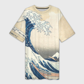 Платье-футболка 3D с принтом Большая волна в Канагаве ,  |  | Тематика изображения на принте: арт | большая волна | в канагаве | гравюра | искусство | канагава | кацусики хокусай | япония