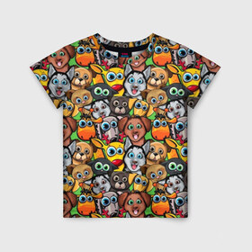 Детская футболка 3D с принтом Веселые собачки , 100% гипоаллергенный полиэфир | прямой крой, круглый вырез горловины, длина до линии бедер, чуть спущенное плечо, ткань немного тянется | бульдог | голубые глаза | доберман | животные | жирафы | котики | милые | олени | разноцветные | собаки | хаски | яркие