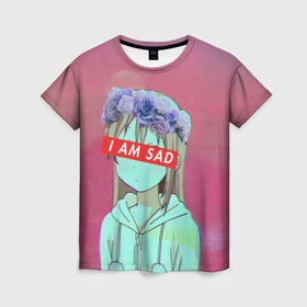 Женская футболка 3D с принтом Sadness , 100% полиэфир ( синтетическое хлопкоподобное полотно) | прямой крой, круглый вырез горловины, длина до линии бедер | anime | cartoon | girl | girls | sad | sadness | trend | vaporwave | аниме | грусть | девушки | мультики | мультфильмы | тренды