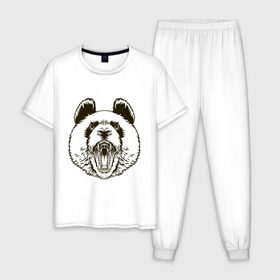 Мужская пижама хлопок с принтом Angry Panda , 100% хлопок | брюки и футболка прямого кроя, без карманов, на брюках мягкая резинка на поясе и по низу штанин
 | panda | животные | злая панда | зло | панда | природа