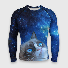Мужской рашгард 3D с принтом Сердитый кот в космосе ,  |  | Тематика изображения на принте: grumpy cat | космос | кот | кот в космосе | кот мем | кошка | кошка мем | мем кот | сердитый кот | синий кот