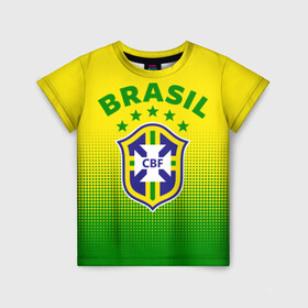 Детская футболка 3D с принтом Бразилия , 100% гипоаллергенный полиэфир | прямой крой, круглый вырез горловины, длина до линии бедер, чуть спущенное плечо, ткань немного тянется | brasil | brazil | бразилия | бразильская сборная | сборная бразилии | сборная бразилии по футболу | сборные | форма | футбол | футбольные сборные | чемпиона | чемпионат мира