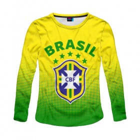 Женский лонгслив 3D с принтом Бразилия , 100% полиэстер | длинные рукава, круглый вырез горловины, полуприлегающий силуэт | brasil | brazil | бразилия | бразильская сборная | сборная бразилии | сборная бразилии по футболу | сборные | форма | футбол | футбольные сборные | чемпиона | чемпионат мира