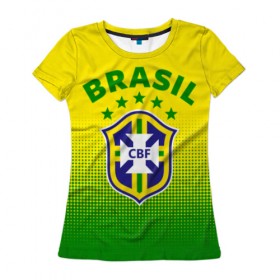 Женская футболка 3D с принтом Бразилия , 100% полиэфир ( синтетическое хлопкоподобное полотно) | прямой крой, круглый вырез горловины, длина до линии бедер | brasil | brazil | бразилия | бразильская сборная | сборная бразилии | сборная бразилии по футболу | сборные | форма | футбол | футбольные сборные | чемпиона | чемпионат мира