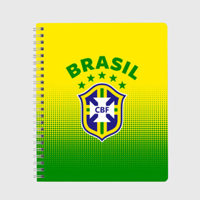 Тетрадь с принтом Бразилия , 100% бумага | 48 листов, плотность листов — 60 г/м2, плотность картонной обложки — 250 г/м2. Листы скреплены сбоку удобной пружинной спиралью. Уголки страниц и обложки скругленные. Цвет линий — светло-серый
 | brasil | brazil | бразилия | бразильская сборная | сборная бразилии | сборная бразилии по футболу | сборные | форма | футбол | футбольные сборные | чемпиона | чемпионат мира
