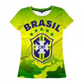 Женская футболка 3D с принтом Бразилия , 100% полиэфир ( синтетическое хлопкоподобное полотно) | прямой крой, круглый вырез горловины, длина до линии бедер | brasil | brazil | бразилия | бразильская сборная | сборная бразилии | сборная бразилии по футболу | сборные | форма | футбол | футбольные сборные | чемпиона | чемпионат мира