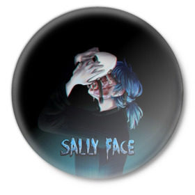 Значок с принтом Sally Face ,  металл | круглая форма, металлическая застежка в виде булавки | Тематика изображения на принте: sally face | игра | компьютерная игра | лицо | маска | протез | салли фейс | школа | шрамы