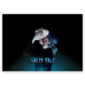 Поздравительная открытка с принтом Sally Face , 100% бумага | плотность бумаги 280 г/м2, матовая, на обратной стороне линовка и место для марки
 | Тематика изображения на принте: sally face | игра | компьютерная игра | лицо | маска | протез | салли фейс | школа | шрамы