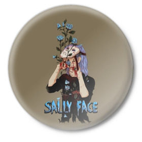 Значок с принтом Sally Face ,  металл | круглая форма, металлическая застежка в виде булавки | sally face | игра | компьютерная игра | лицо | маска | протез | салли фейс | школа | шрамы