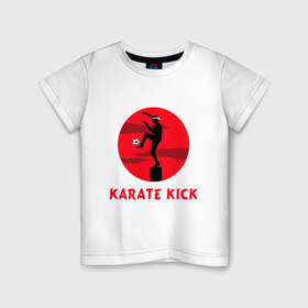Детская футболка хлопок с принтом Karate Kick , 100% хлопок | круглый вырез горловины, полуприлегающий силуэт, длина до линии бедер | 