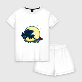 Женская пижама с шортиками хлопок с принтом Как приручить дракона , 100% хлопок | футболка прямого кроя, шорты свободные с широкой мягкой резинкой | 