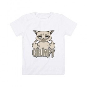 Детская футболка хлопок с принтом Grumpy Cat , 100% хлопок | круглый вырез горловины, полуприлегающий силуэт, длина до линии бедер | 