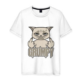 Мужская футболка хлопок с принтом Grumpy Cat , 100% хлопок | прямой крой, круглый вырез горловины, длина до линии бедер, слегка спущенное плечо. | Тематика изображения на принте: 