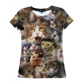 Женская футболка 3D с принтом Те самые коты , 100% полиэфир ( синтетическое хлопкоподобное полотно) | прямой крой, круглый вырез горловины, длина до линии бедер | грустный кот мем | кот | кот мем | коты | кошка | мем | мем про котов | мемы | мемы с котами