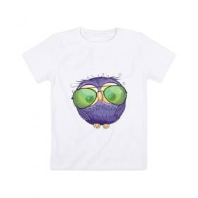 Детская футболка хлопок с принтом фиолетовая сова , 100% хлопок | круглый вырез горловины, полуприлегающий силуэт, длина до линии бедер | глазастик | звездочки | лапки | маленькая | милая | милый | птенец | птичка | пушистик | сердечки | сова | совенок | совушка