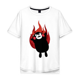 Мужская футболка хлопок Oversize с принтом Kumamon , 100% хлопок | свободный крой, круглый ворот, “спинка” длиннее передней части | Тематика изображения на принте: fire | for | glory | hell | japan | of course | ofc | satan | the | иероглифы | кумамон | медведь | огонь | пожар | япония