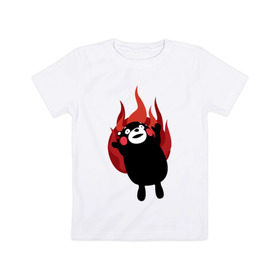 Детская футболка хлопок с принтом Kumamon , 100% хлопок | круглый вырез горловины, полуприлегающий силуэт, длина до линии бедер | fire | for | glory | hell | japan | of course | ofc | satan | the | иероглифы | кумамон | медведь | огонь | пожар | япония