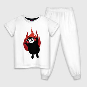 Детская пижама хлопок с принтом Kumamon , 100% хлопок |  брюки и футболка прямого кроя, без карманов, на брюках мягкая резинка на поясе и по низу штанин
 | Тематика изображения на принте: fire | for | glory | hell | japan | of course | ofc | satan | the | иероглифы | кумамон | медведь | огонь | пожар | япония
