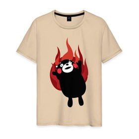 Мужская футболка хлопок с принтом Kumamon , 100% хлопок | прямой крой, круглый вырез горловины, длина до линии бедер, слегка спущенное плечо. | fire | for | glory | hell | japan | of course | ofc | satan | the | иероглифы | кумамон | медведь | огонь | пожар | япония