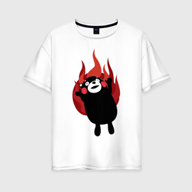 Женская футболка хлопок Oversize с принтом Kumamon , 100% хлопок | свободный крой, круглый ворот, спущенный рукав, длина до линии бедер
 | fire | for | glory | hell | japan | of course | ofc | satan | the | иероглифы | кумамон | медведь | огонь | пожар | япония
