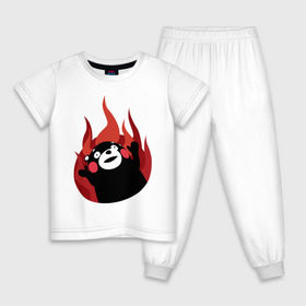 Детская пижама хлопок с принтом Kumamon , 100% хлопок |  брюки и футболка прямого кроя, без карманов, на брюках мягкая резинка на поясе и по низу штанин
 | Тематика изображения на принте: fire | for | glory | hell | japan | of course | ofc | satan | the | иероглифы | кумамон | медведь | огонь | пожар | япония